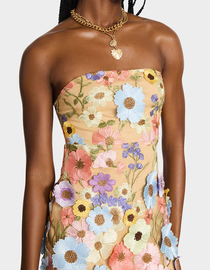 Betsey Johnson Latest | DAISY ME ROLLIN DRESS PASTEL MULTI Women's Floral Print Strapless Mini Dress