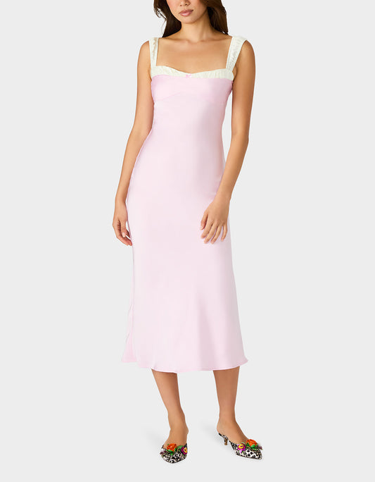 Betsey Johnson Top Pick | SWEET DAYDREAM DRESS PETAL Women's Pink Midi Dress with Bow