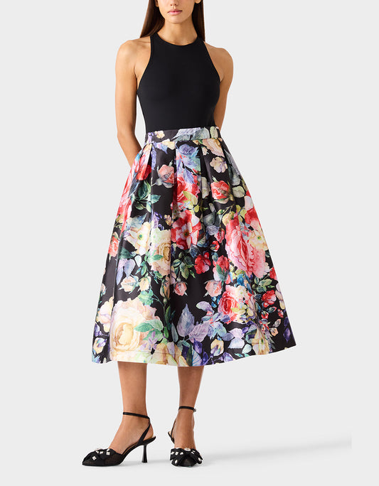 Betsey Johnson Best Seller | BOTANQUE SKIRT BLACK Women's Floral Midi Skirt