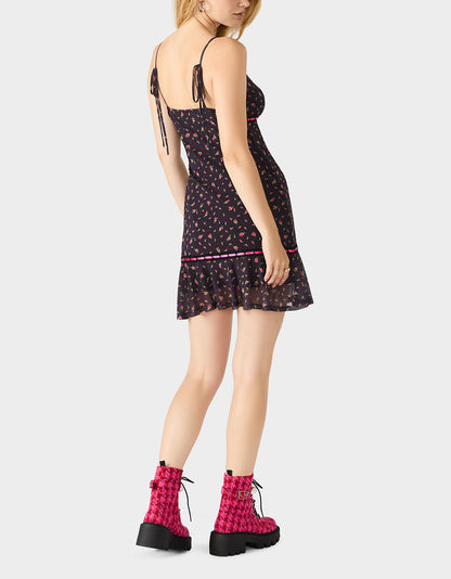 Betsey Johnson Top Pick | ROSEBUD SLIP DRESS BLACK Women's Floral Print Mini Slip Dress
