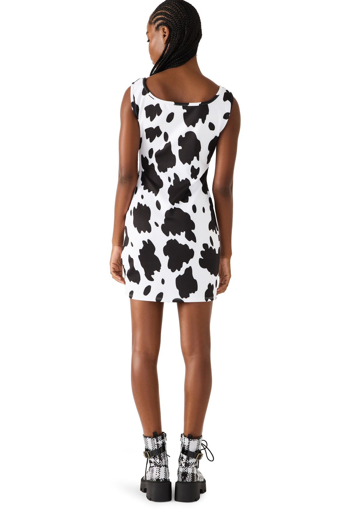 Betsey Johnson Trending | BETSEY COW PRINT DRESS BLACK/WHITE Women's Mini Tank Square-Neck Dress