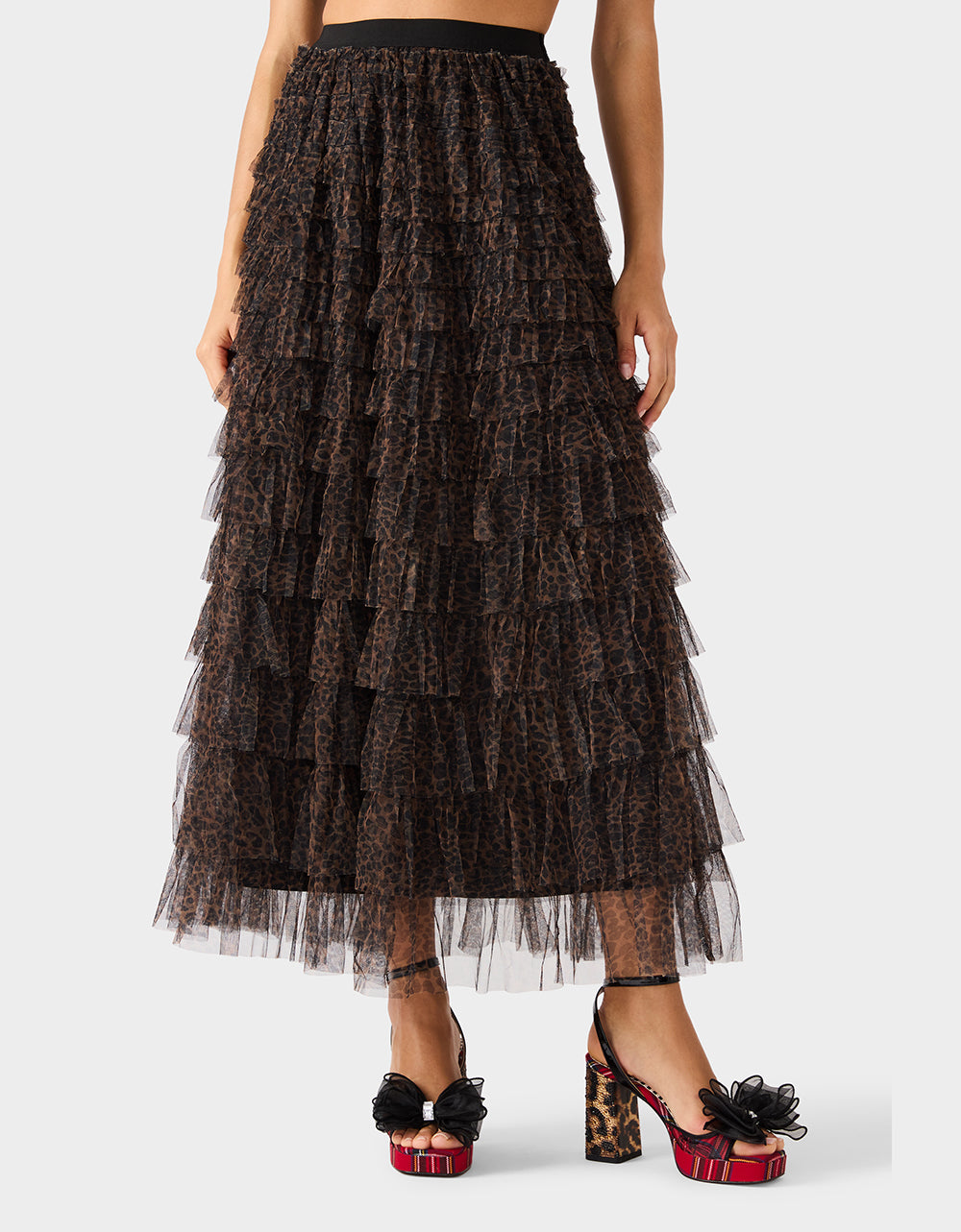 Betsey Johnson Recommended | RUFFLED MAXI SKIRT LEOAPRD Women's Tiered Tulle Leopard Maxi Skirt