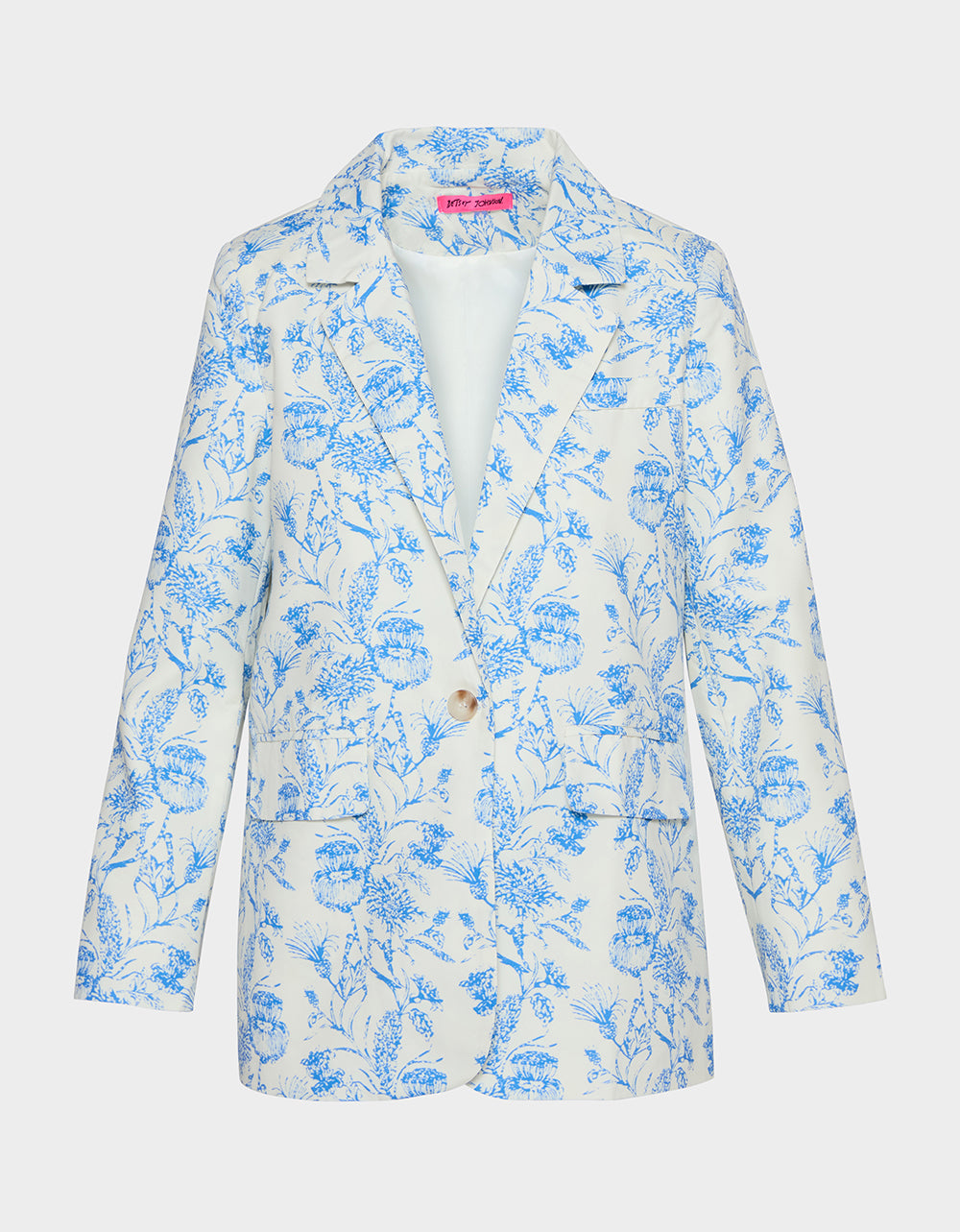 Betsey Johnson Exclusive | BOYFRIEND BLUE FLORAL BLAZER BLUE Women's Long-Sleeved Floral Print Blazer Jacket