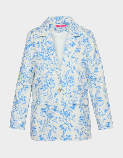 Betsey Johnson Exclusive | BOYFRIEND BLUE FLORAL BLAZER BLUE Women's Long-Sleeved Floral Print Blazer Jacket