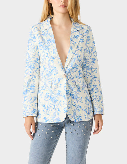 Betsey Johnson Exclusive | BOYFRIEND BLUE FLORAL BLAZER BLUE Women's Long-Sleeved Floral Print Blazer Jacket