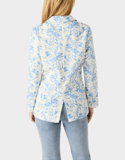 Betsey Johnson Exclusive | BOYFRIEND BLUE FLORAL BLAZER BLUE Women's Long-Sleeved Floral Print Blazer Jacket