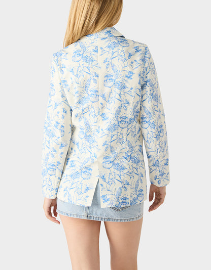Betsey Johnson Exclusive | BOYFRIEND BLUE FLORAL BLAZER BLUE Women's Long-Sleeved Floral Print Blazer Jacket