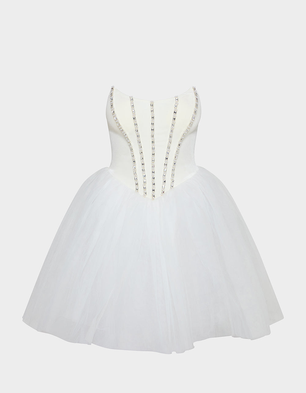 Betsey Johnson Top Pick | SHEER BALLERINA DRESS WHITE Women's Strapless Rhinestone Embellished Tulle Mini Dress