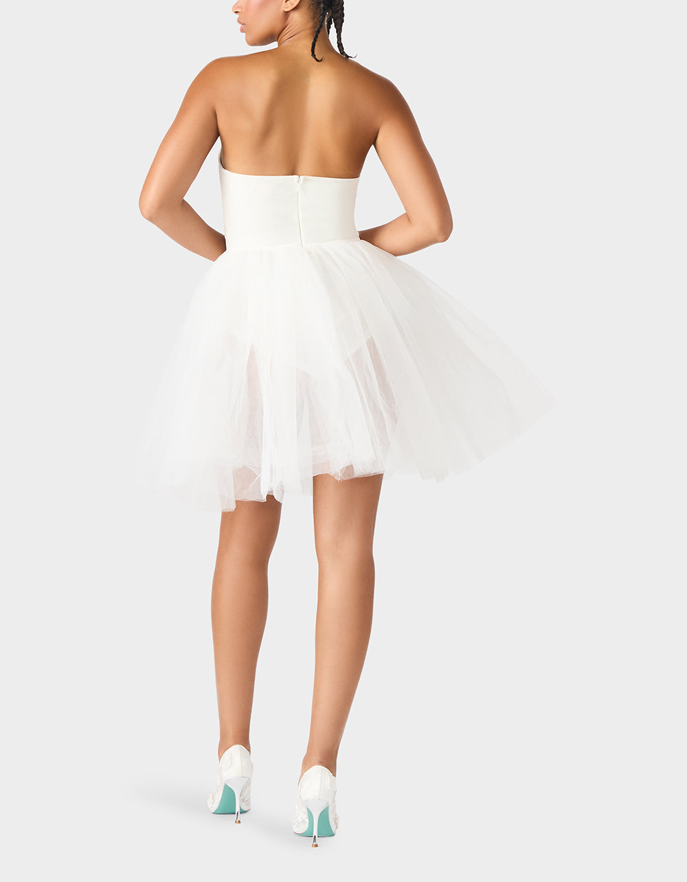 Betsey Johnson Top Pick | SHEER BALLERINA DRESS WHITE Women's Strapless Rhinestone Embellished Tulle Mini Dress