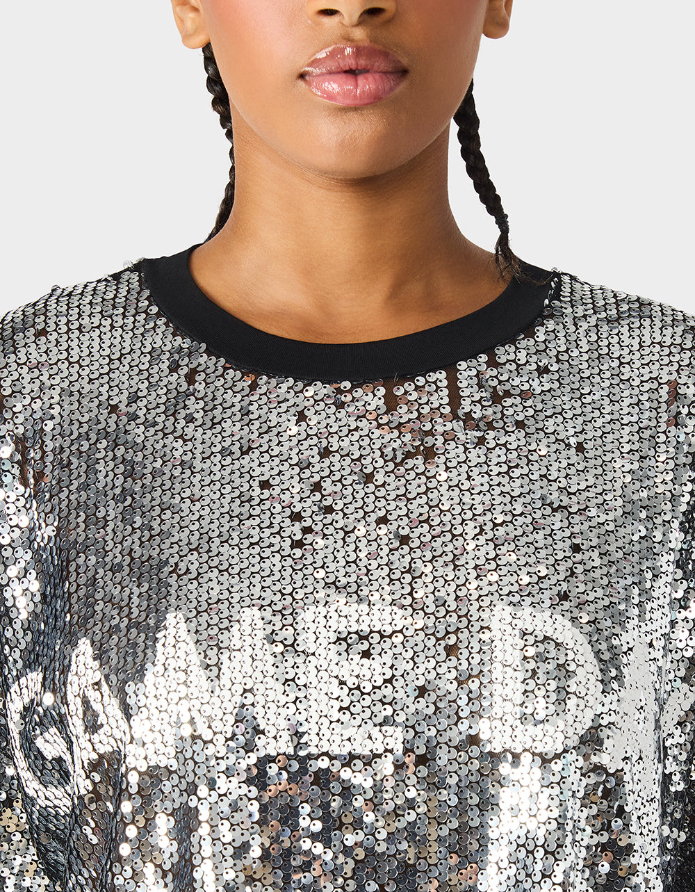 Betsey Johnson Smart Buy | GAME DAY JERSEY SEQUIN DRESS SILVER Women's Sequin Short-Sleeved Dress