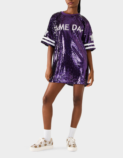 Betsey Johnson Everyday | GAME DAY JERSEY SEQUIN DRESS PURPLE Women's Sequin Short-Sleeved Dress
