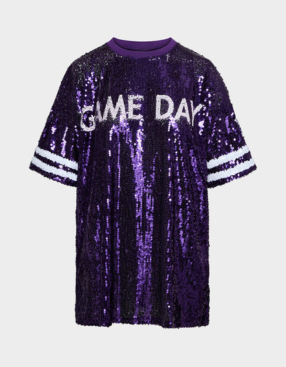 Betsey Johnson Everyday | GAME DAY JERSEY SEQUIN DRESS PURPLE Women's Sequin Short-Sleeved Dress