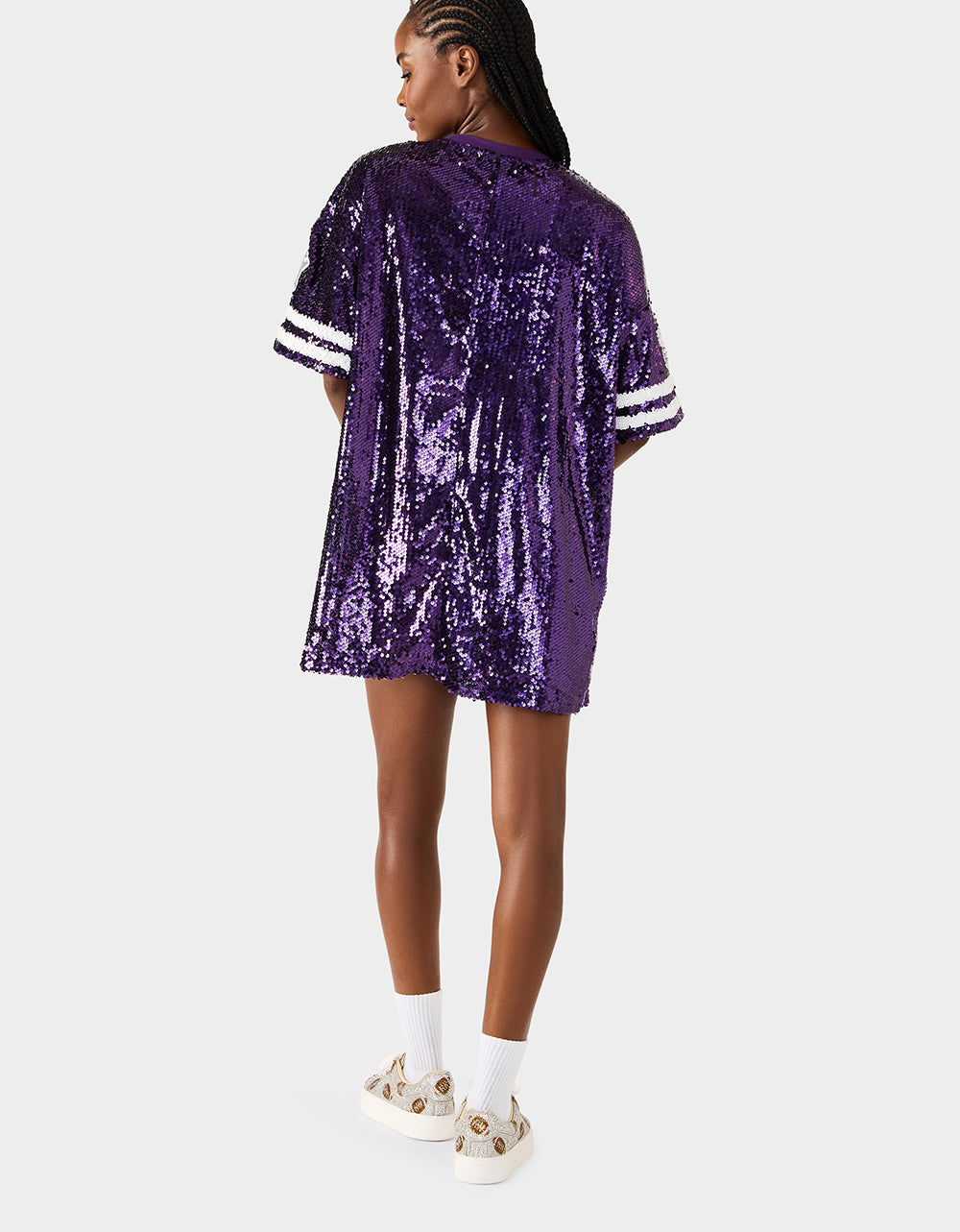 Betsey Johnson Everyday | GAME DAY JERSEY SEQUIN DRESS PURPLE Women's Sequin Short-Sleeved Dress