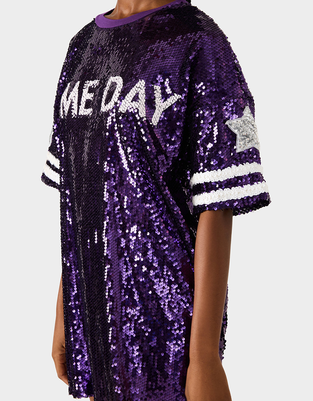Betsey Johnson Everyday | GAME DAY JERSEY SEQUIN DRESS PURPLE Women's Sequin Short-Sleeved Dress