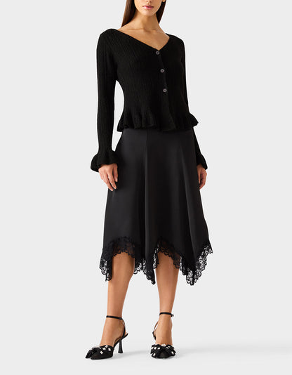Betsey Johnson Signature | LACE SLIP MIDI SKIRT BLACK Women's Black Lace Midi Skirt
