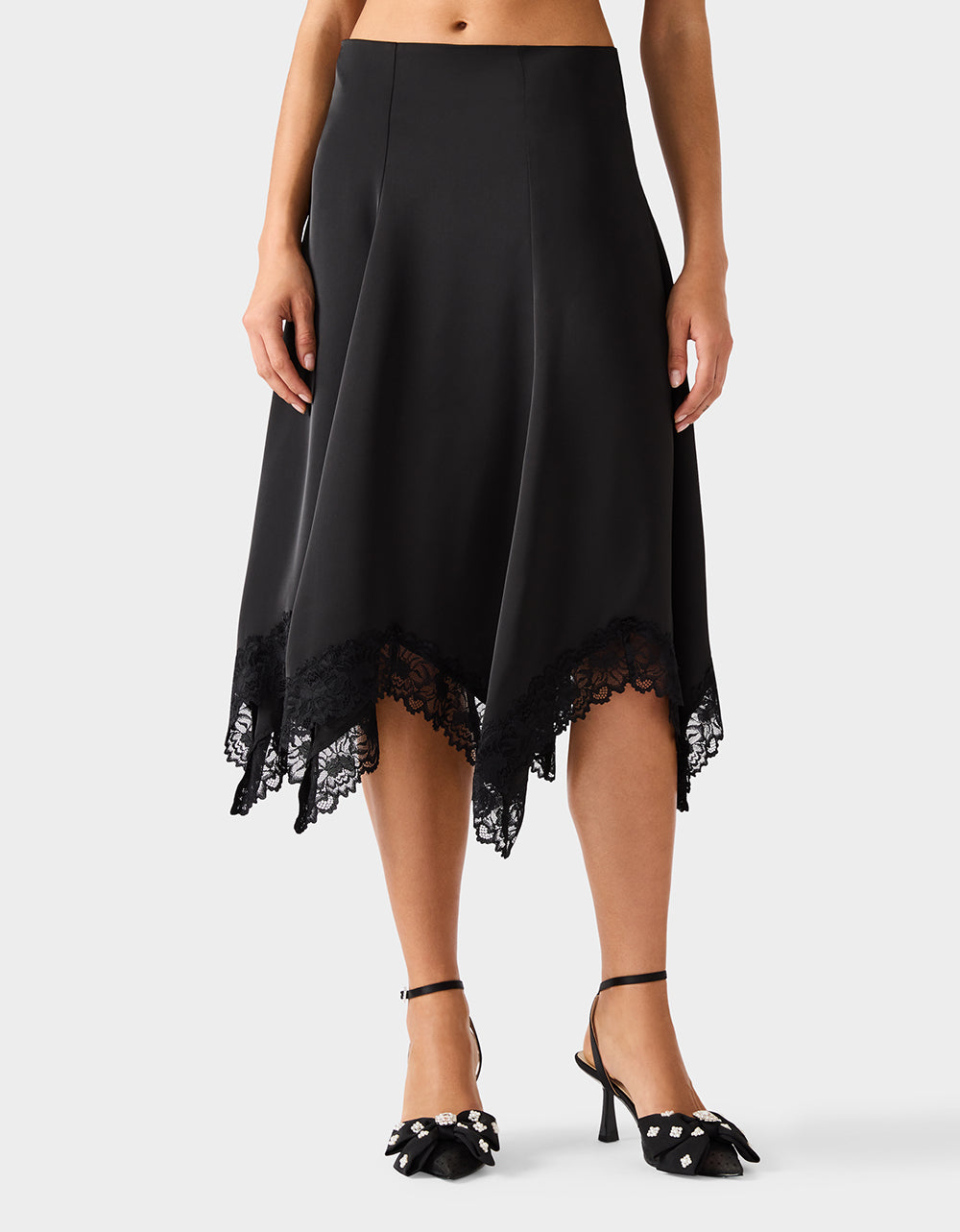 Betsey Johnson Signature | LACE SLIP MIDI SKIRT BLACK Women's Black Lace Midi Skirt