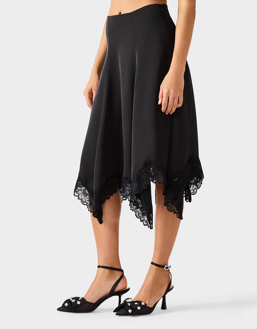 Betsey Johnson Signature | LACE SLIP MIDI SKIRT BLACK Women's Black Lace Midi Skirt