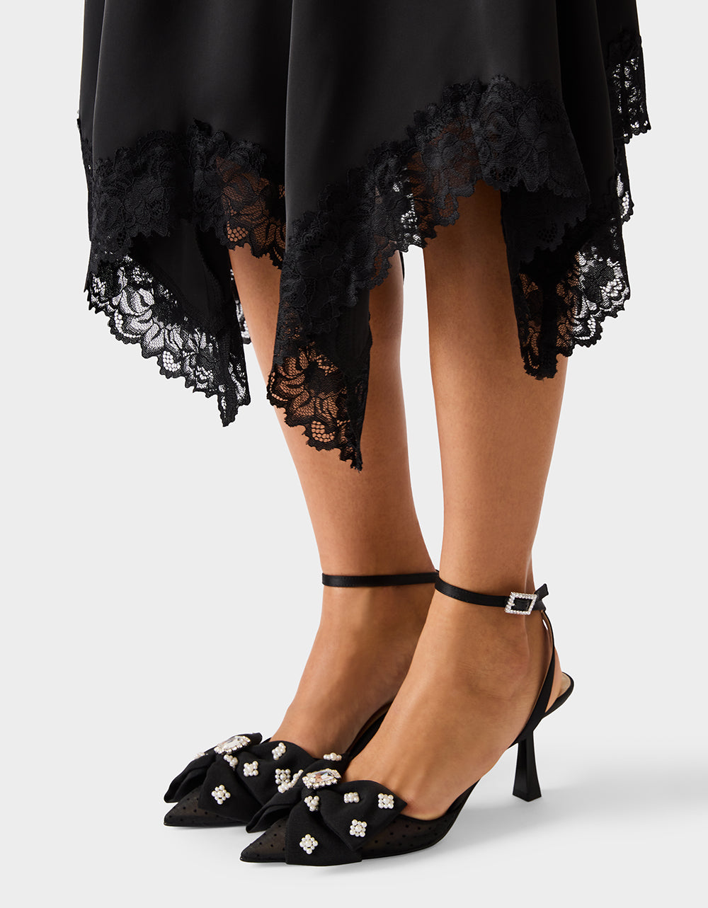 Betsey Johnson Signature | LACE SLIP MIDI SKIRT BLACK Women's Black Lace Midi Skirt