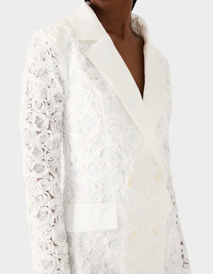 Betsey Johnson Recommended | ROSETTE BLAZER DRESS WHITE Women's White Blazer Dress with Rose Sequin Details