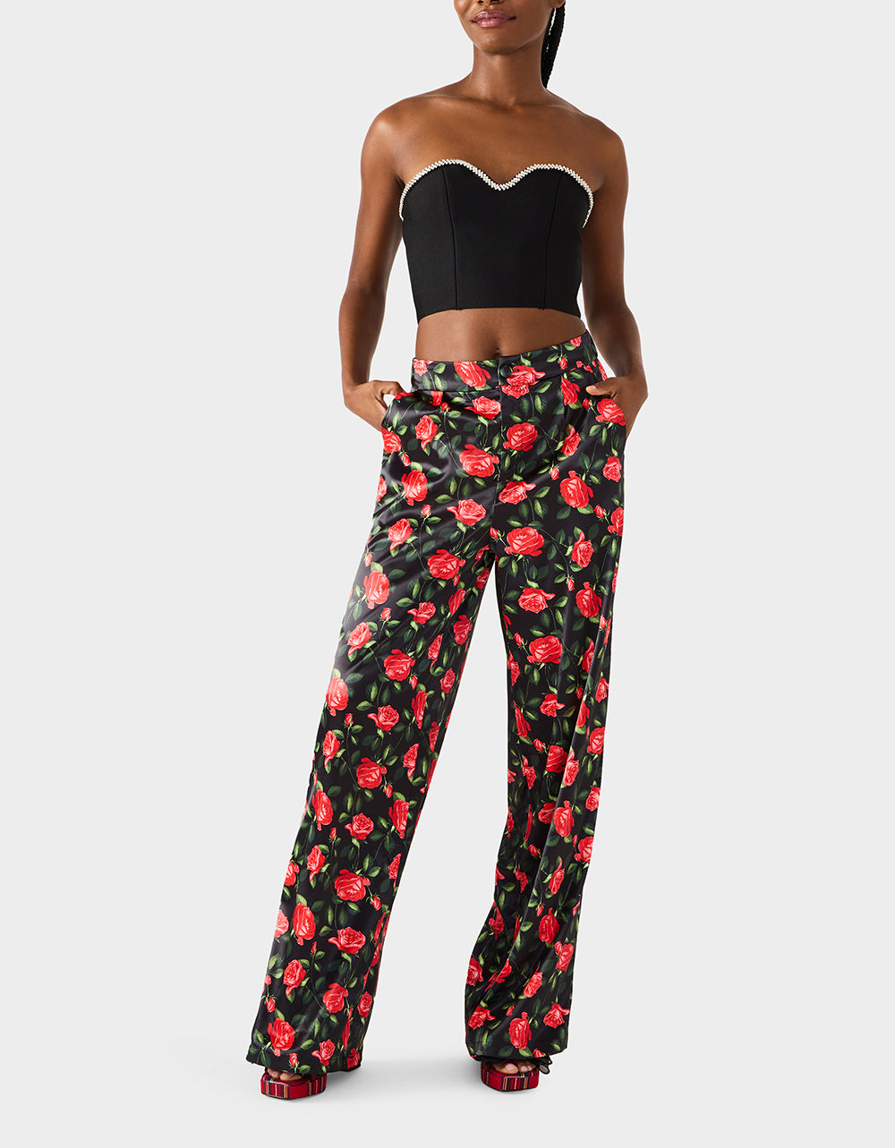 Betsey Johnson Best Price | POWER BLOOM PANT BLACK Women's Black Red Floral Pant