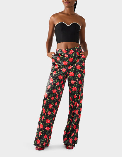 Betsey Johnson Best Price | POWER BLOOM PANT BLACK Women's Black Red Floral Pant