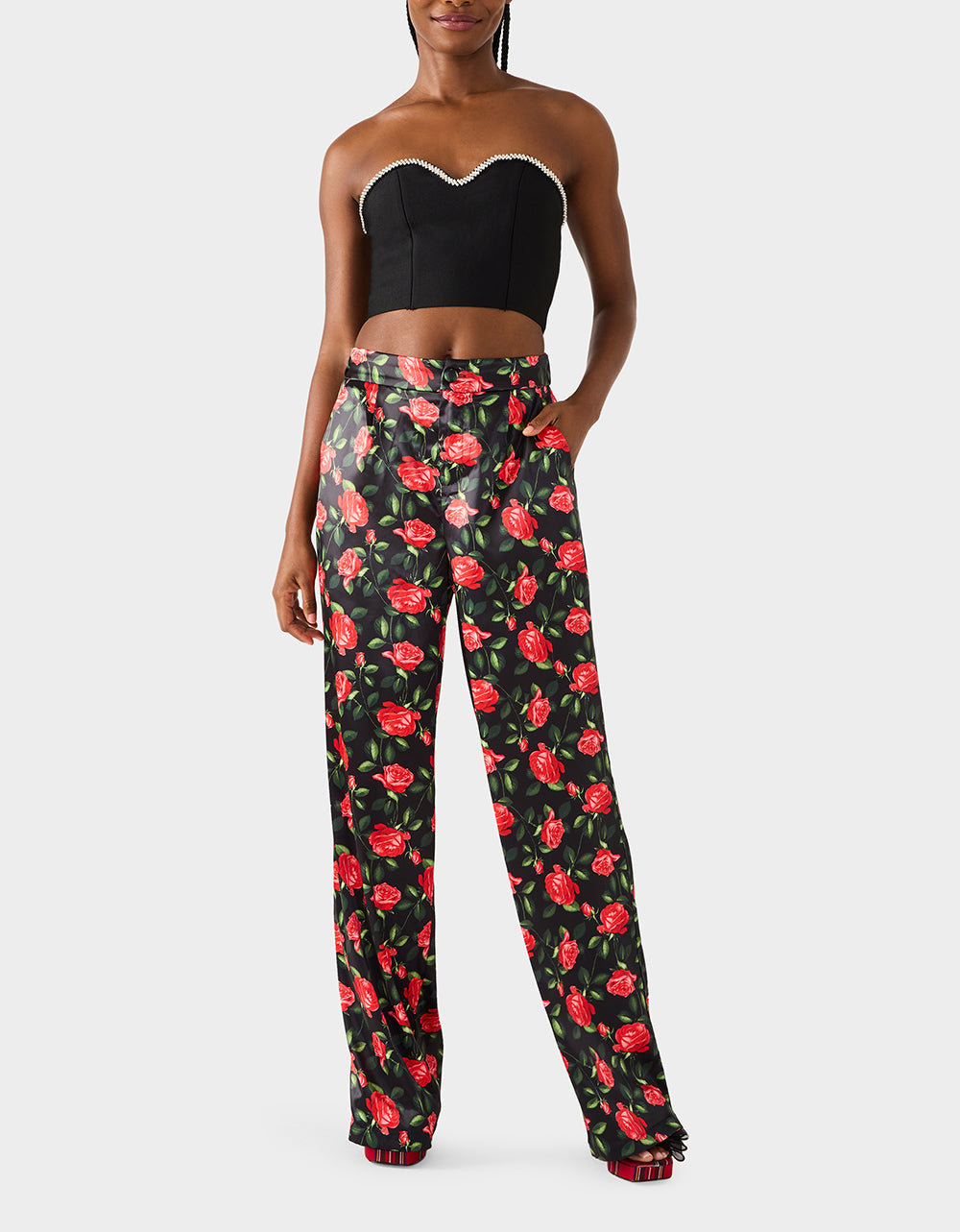 Betsey Johnson Best Price | POWER BLOOM PANT BLACK Women's Black Red Floral Pant