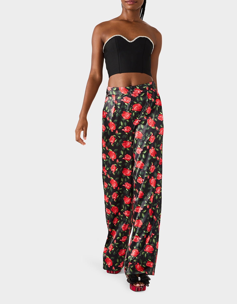 Betsey Johnson Best Price | POWER BLOOM PANT BLACK Women's Black Red Floral Pant