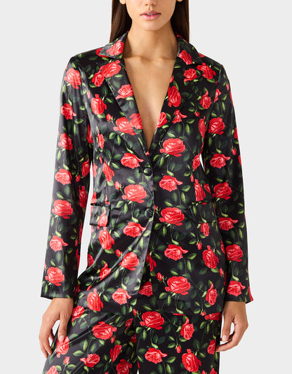 Betsey Johnson Latest | POWER BLOOM BLAZER BLACK Women's Black Red Floral Blazer