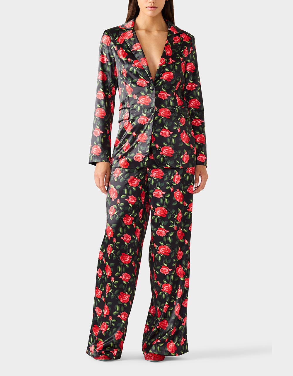 Betsey Johnson Latest | POWER BLOOM BLAZER BLACK Women's Black Red Floral Blazer