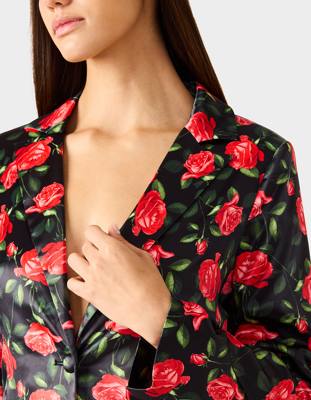 Betsey Johnson Latest | POWER BLOOM BLAZER BLACK Women's Black Red Floral Blazer