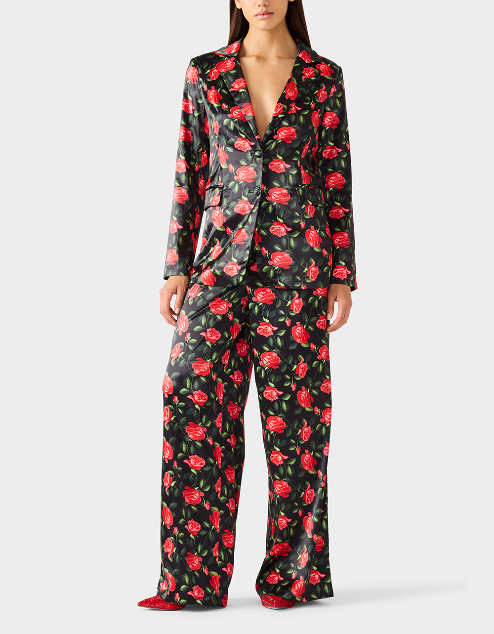 Betsey Johnson Latest | POWER BLOOM BLAZER BLACK Women's Black Red Floral Blazer