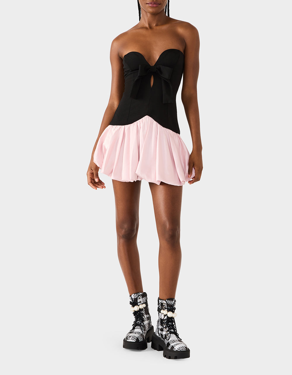Betsey Johnson Featured | BETSEY'S BOW DRESS BLACK MULTI Women's Strapless Black and Pink Mini Dress