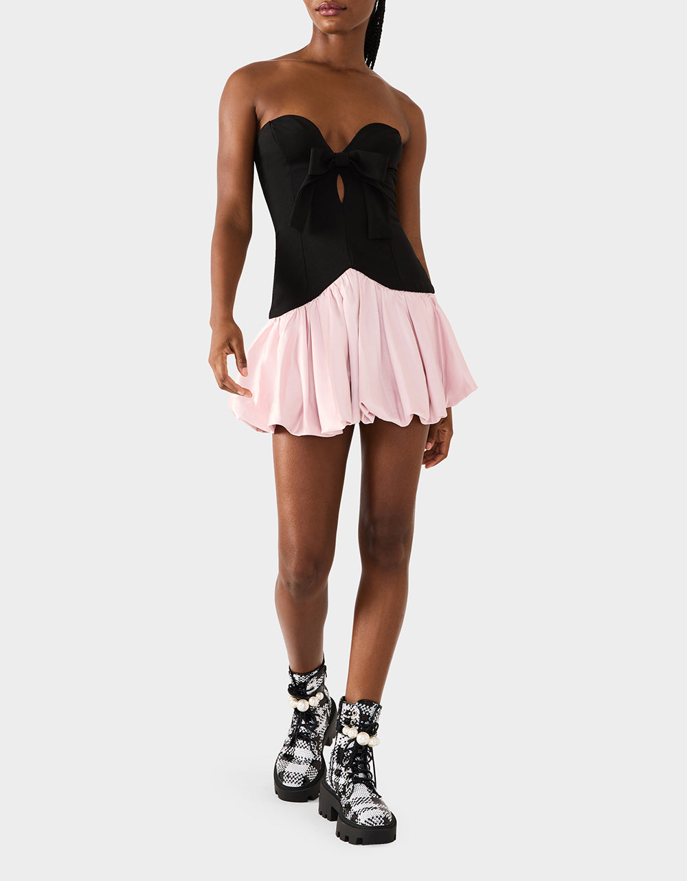Betsey Johnson Featured | BETSEY'S BOW DRESS BLACK MULTI Women's Strapless Black and Pink Mini Dress