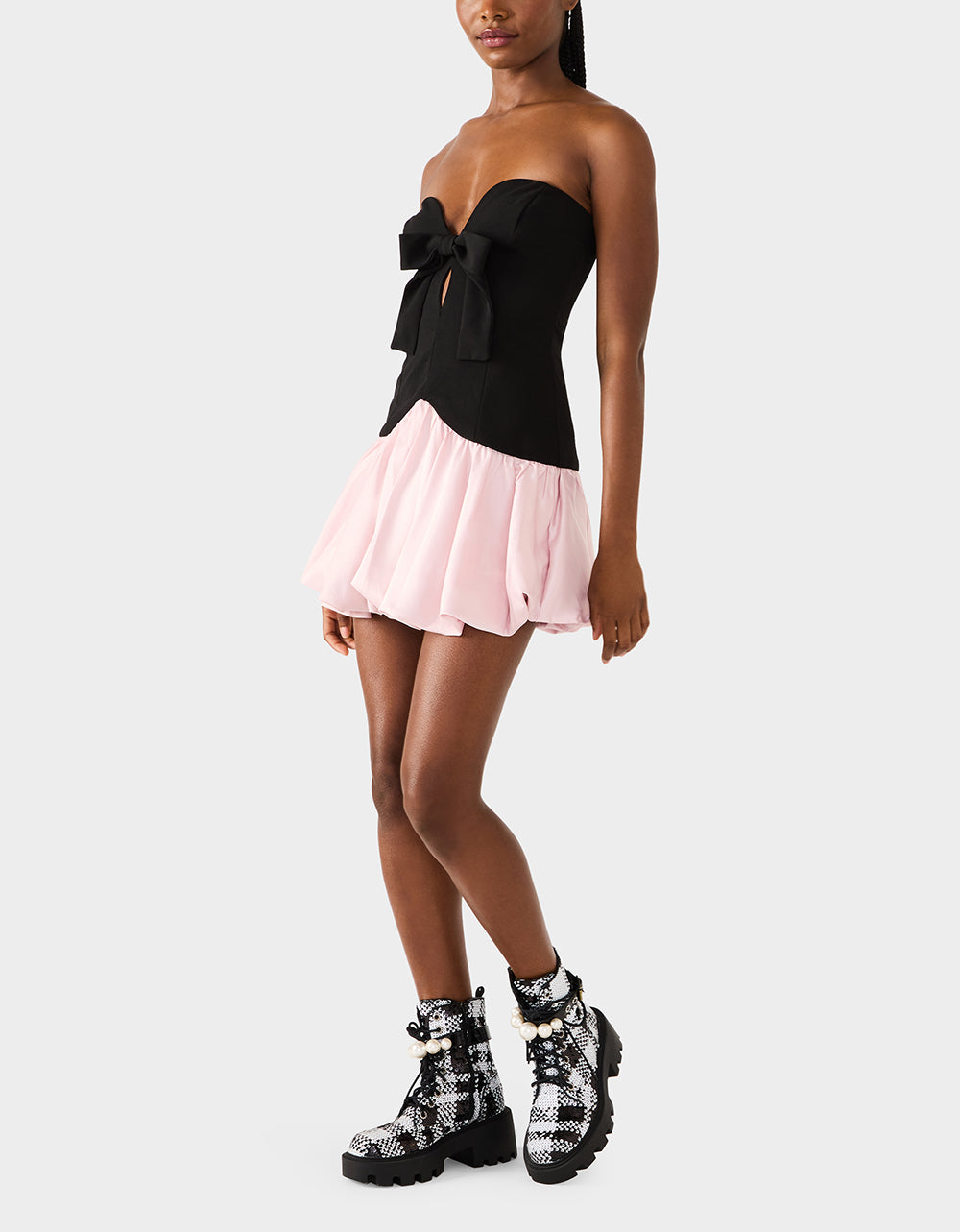 Betsey Johnson Featured | BETSEY'S BOW DRESS BLACK MULTI Women's Strapless Black and Pink Mini Dress