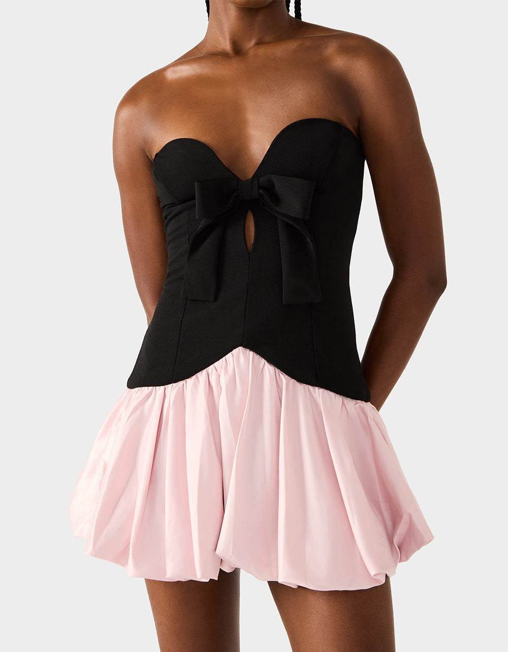 Betsey Johnson Featured | BETSEY'S BOW DRESS BLACK MULTI Women's Strapless Black and Pink Mini Dress