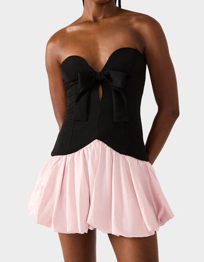 Betsey Johnson Featured | BETSEY'S BOW DRESS BLACK MULTI Women's Strapless Black and Pink Mini Dress