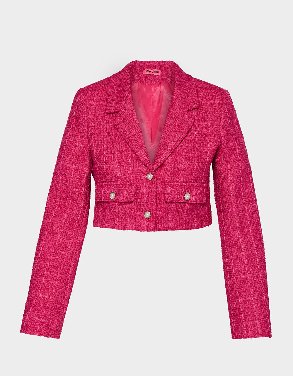 Betsey Johnson Great Value | TWEED CROPPED BLAZER HOT PINK Women"s Long-Sleeved Cropped Button-Up Jacket