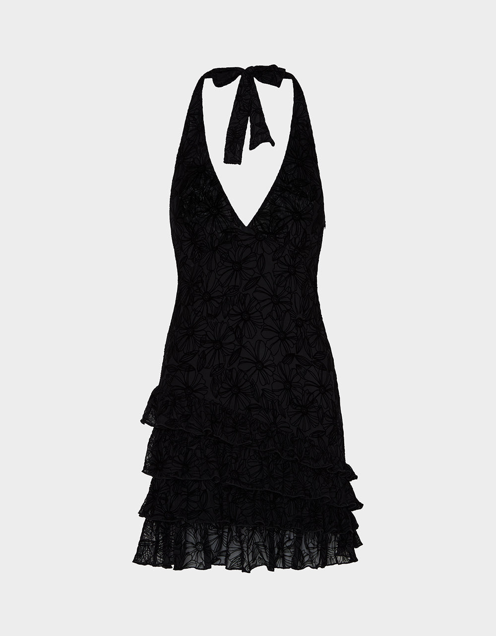 Betsey Johnson Discount | DARK DAHLIA DRESS BLACK Women's Halter Ruffle Mini Dress Black