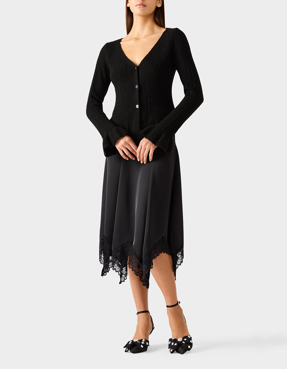 Betsey Johnson Sale | BELLE CARDIGAN BLACK Women's Black V-Neck Button Down Cardigan Sweater