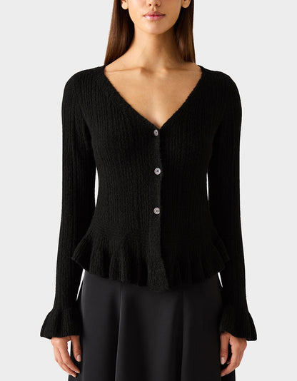 Betsey Johnson Sale | BELLE CARDIGAN BLACK Women's Black V-Neck Button Down Cardigan Sweater