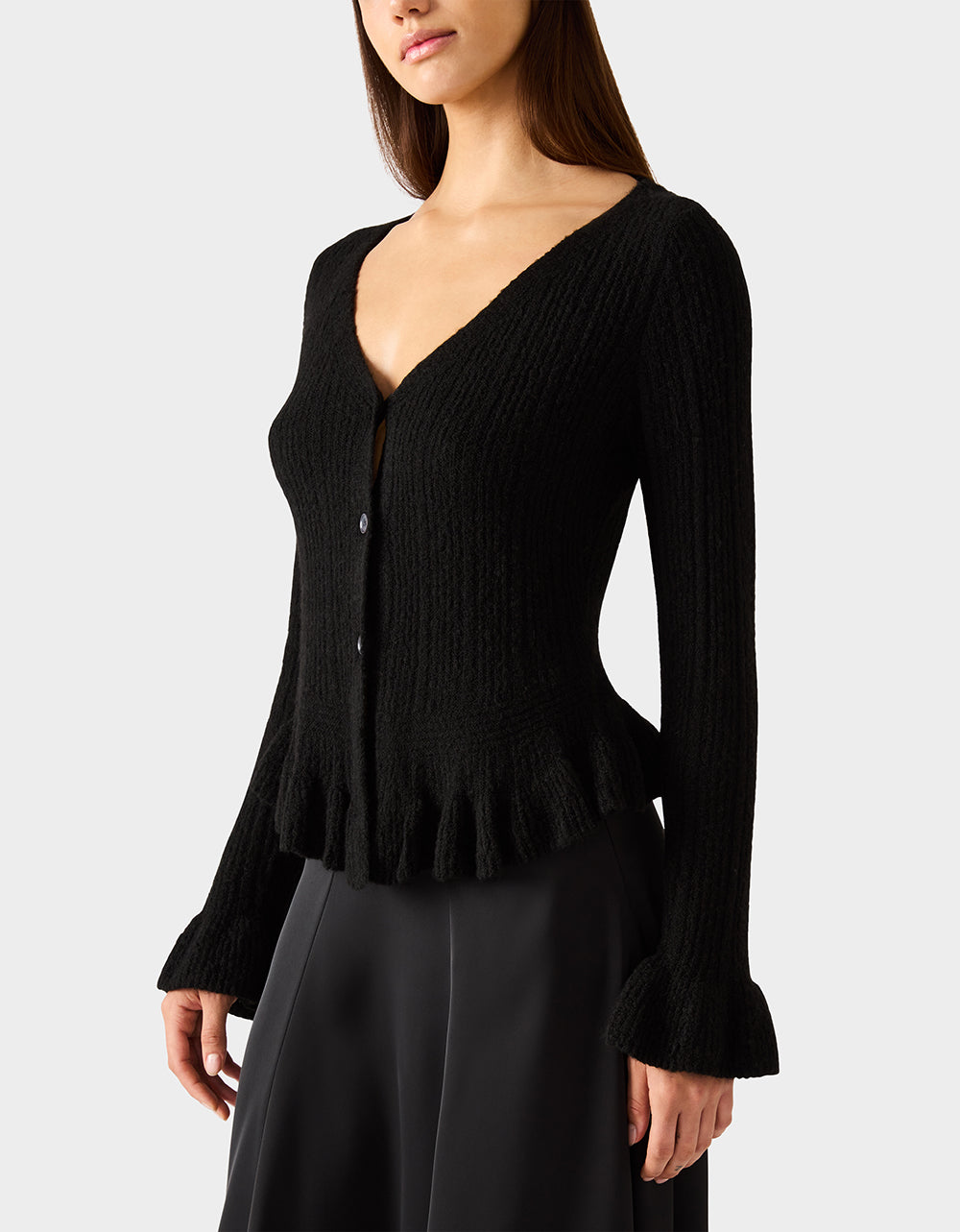 Betsey Johnson Sale | BELLE CARDIGAN BLACK Women's Black V-Neck Button Down Cardigan Sweater