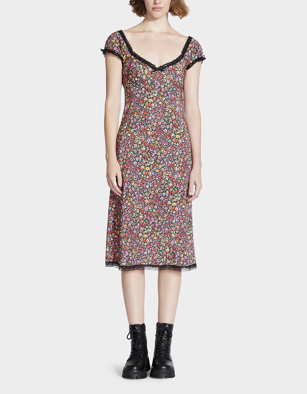 Betsey Johnson Essential | MALIBU MIDI DRESS BLACK DITSY FLORAL