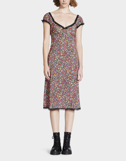 Betsey Johnson Essential | MALIBU MIDI DRESS BLACK DITSY FLORAL