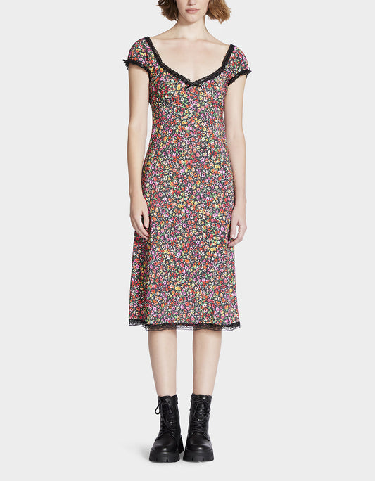 Betsey Johnson Essential | MALIBU MIDI DRESS BLACK DITSY FLORAL
