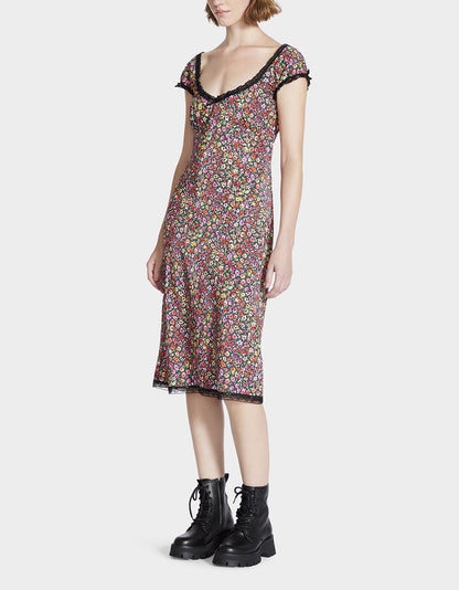 Betsey Johnson Essential | MALIBU MIDI DRESS BLACK DITSY FLORAL