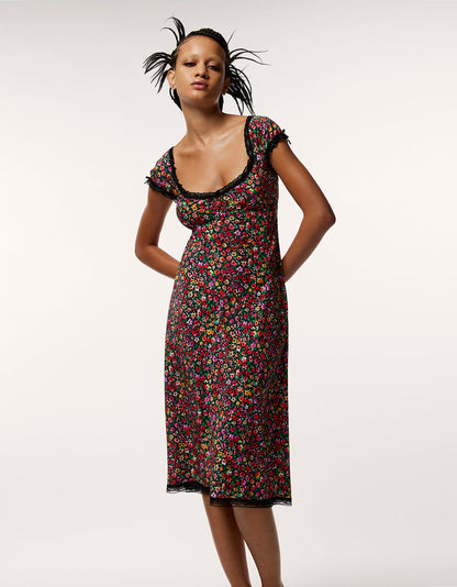 Betsey Johnson Essential | MALIBU MIDI DRESS BLACK DITSY FLORAL