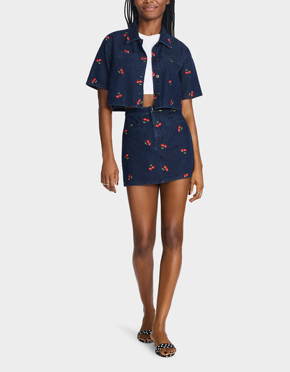 Betsey Johnson Latest | CHERRY ON TOP SKIRT DENIM Women's Denim Mini Skirt