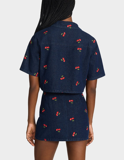 Betsey Johnson Latest | CHERRY ON TOP SKIRT DENIM Women's Denim Mini Skirt