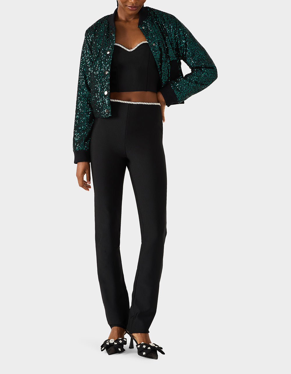 Betsey Johnson Trusted | GLITTERATI BOMBER JACKET EMERALD GREEN Women's Green Sequin Bomber Jacket