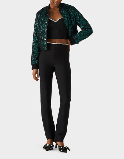Betsey Johnson Trusted | GLITTERATI BOMBER JACKET EMERALD GREEN Women's Green Sequin Bomber Jacket